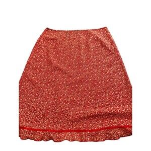 Express World Brand Womens A Line Skirt Red 7/8 Knee Length Ditsy Floral